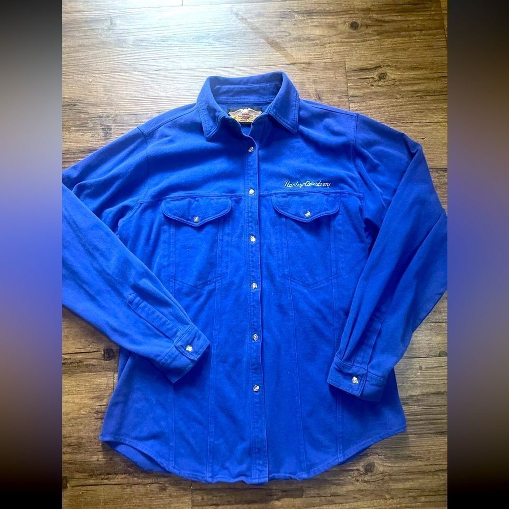 Harley Davidson Womens Long Sleeve Button Down Shirt Medium Blue Cotton #169